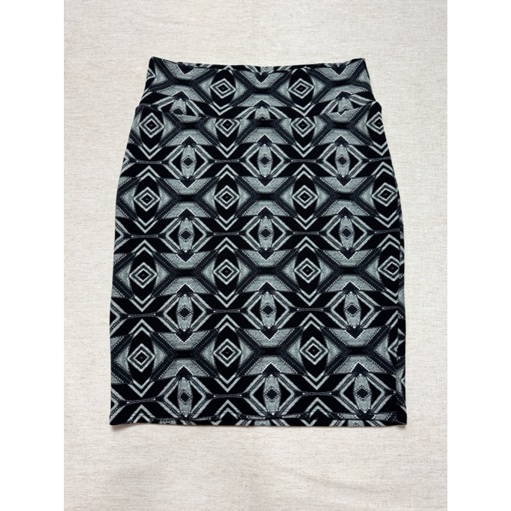 Lularoe High Waist Cassie Pencil Skirt Large Black Gray Geometric Business Offic